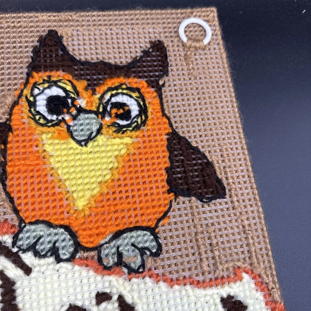 Plastic Canvas November Wall Decor Completed Thanksgiving Owls 12 X 18